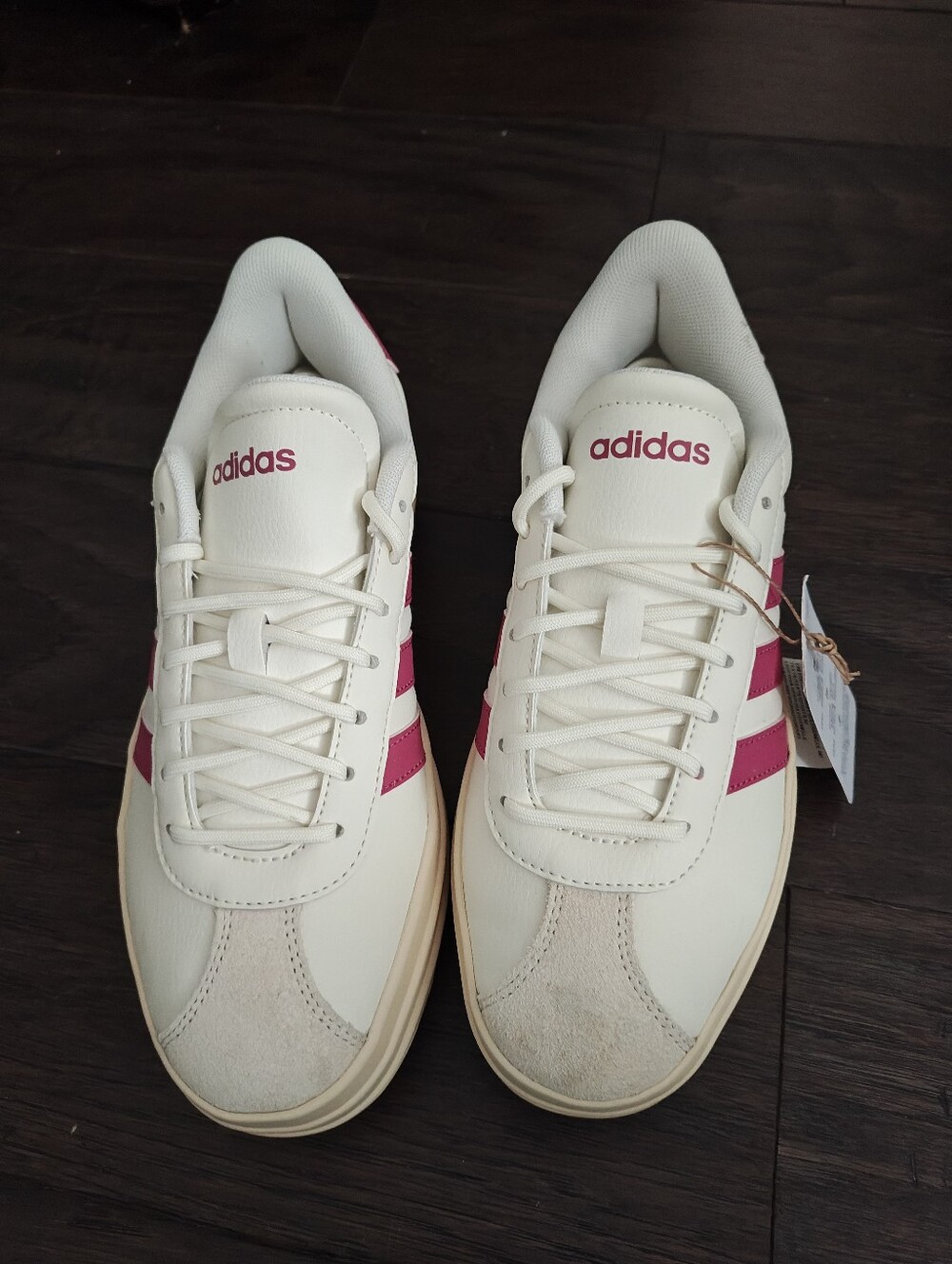 adidas Off-White Sneakers with Pink Stripes Women's 6.5